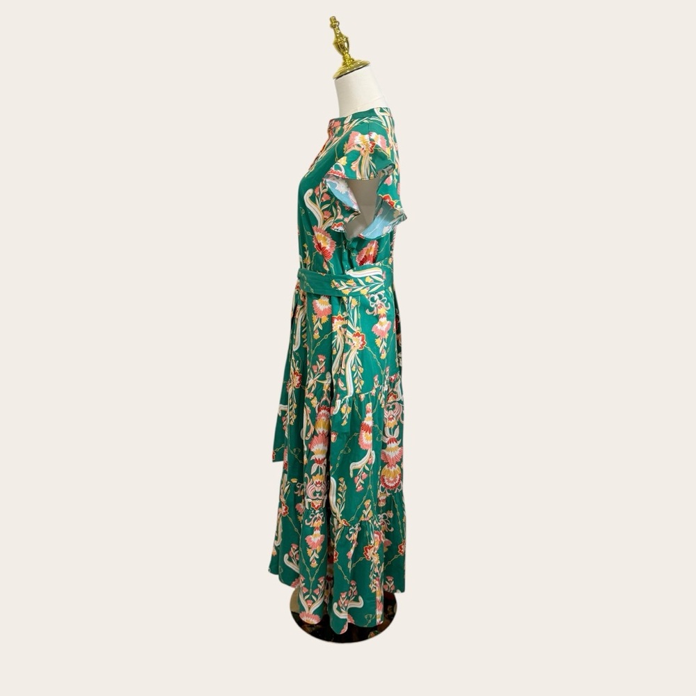 Jude Connally XL Mirabella Belted Maxi Dress Stretch Cotton Floral Jade NWT $268 - Picture 7 of 15